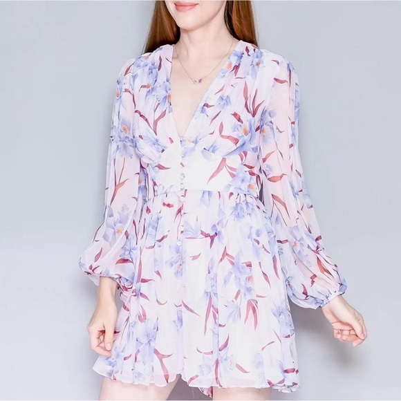Zimmermann Lilac Purple Floral Georgette Playsuit Romper Sz 6 Silk